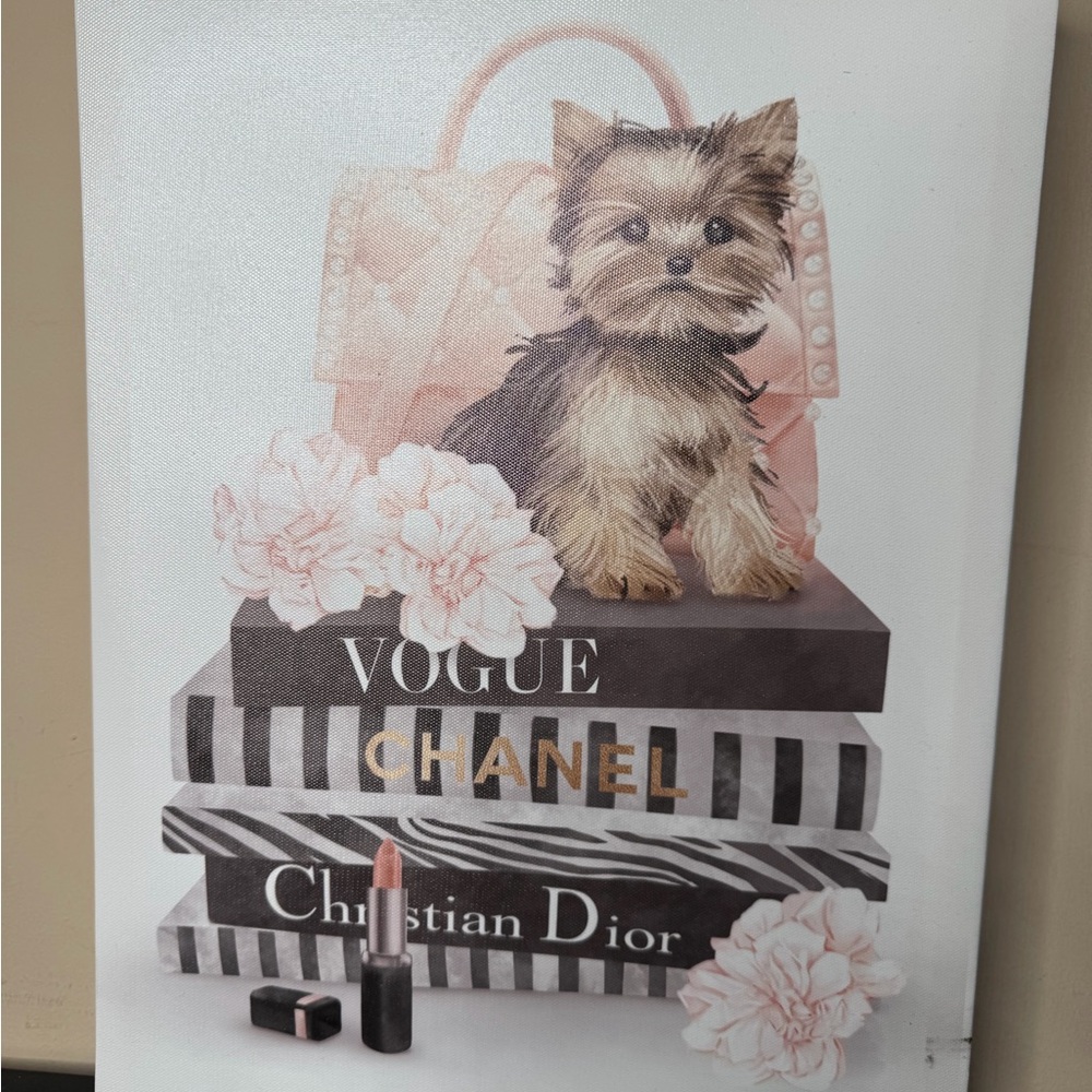 Fashionable Dog Canvas Art with Books